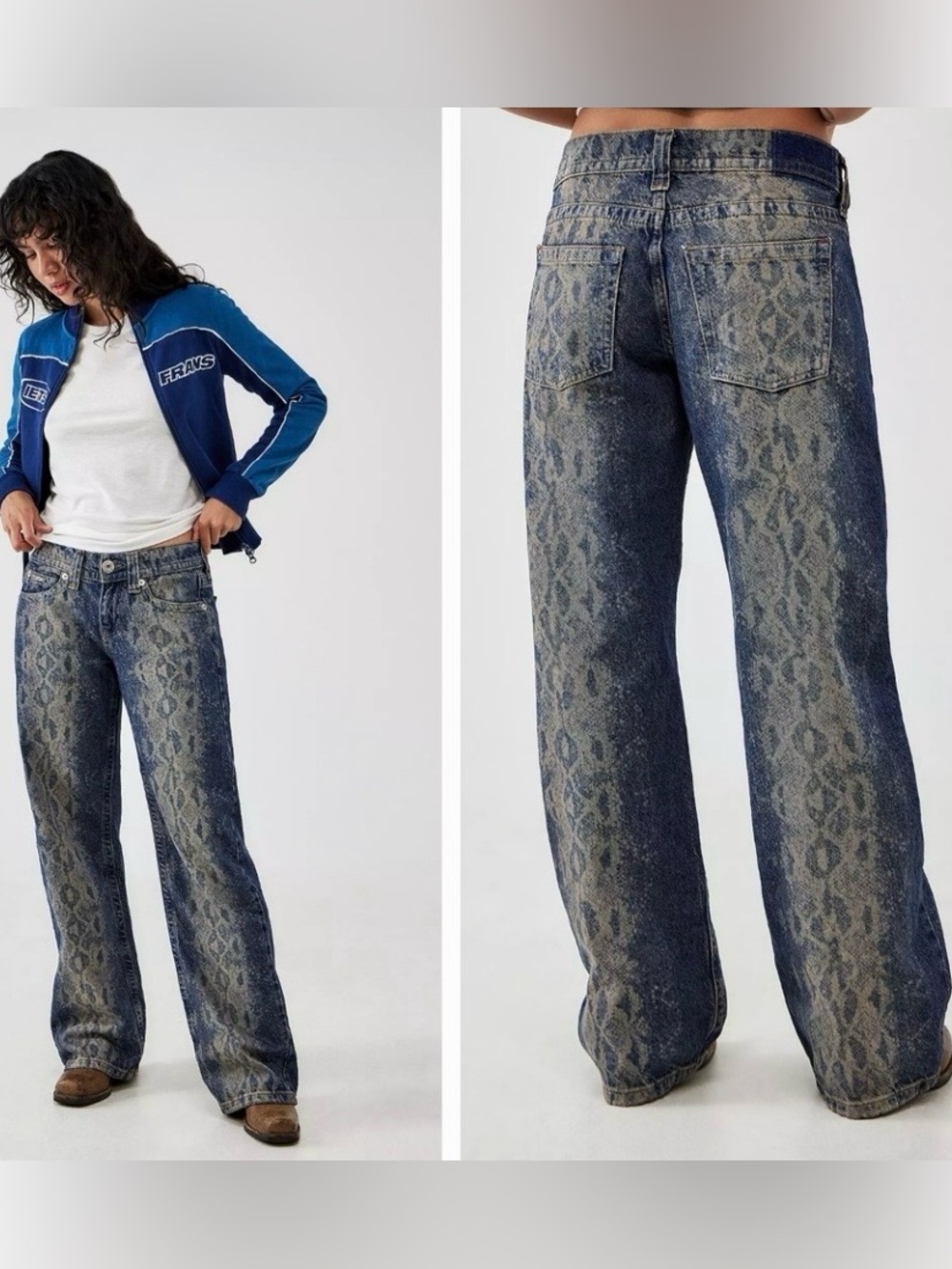 BDG Jeans Women’s 32 Blue Kayla Low Rise Snake Print Wide Leg Y2K LIKE NEW